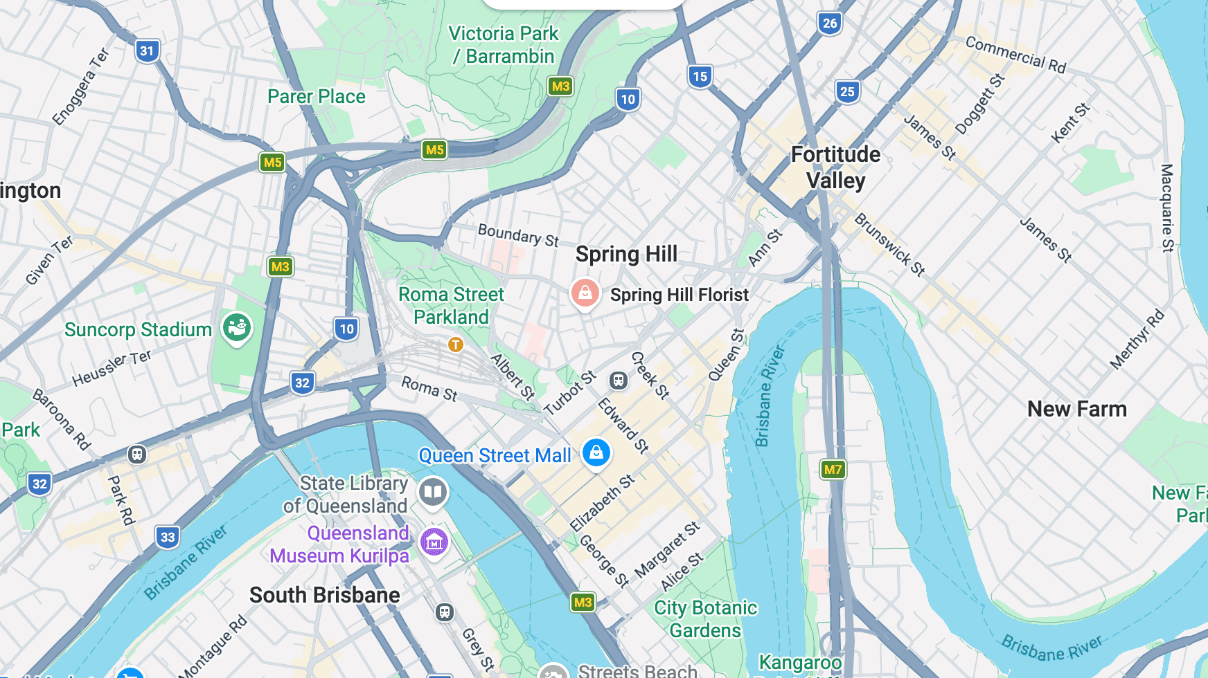 Screenshot showing the Spring Hill Florist store location and map directions in Brisbane.